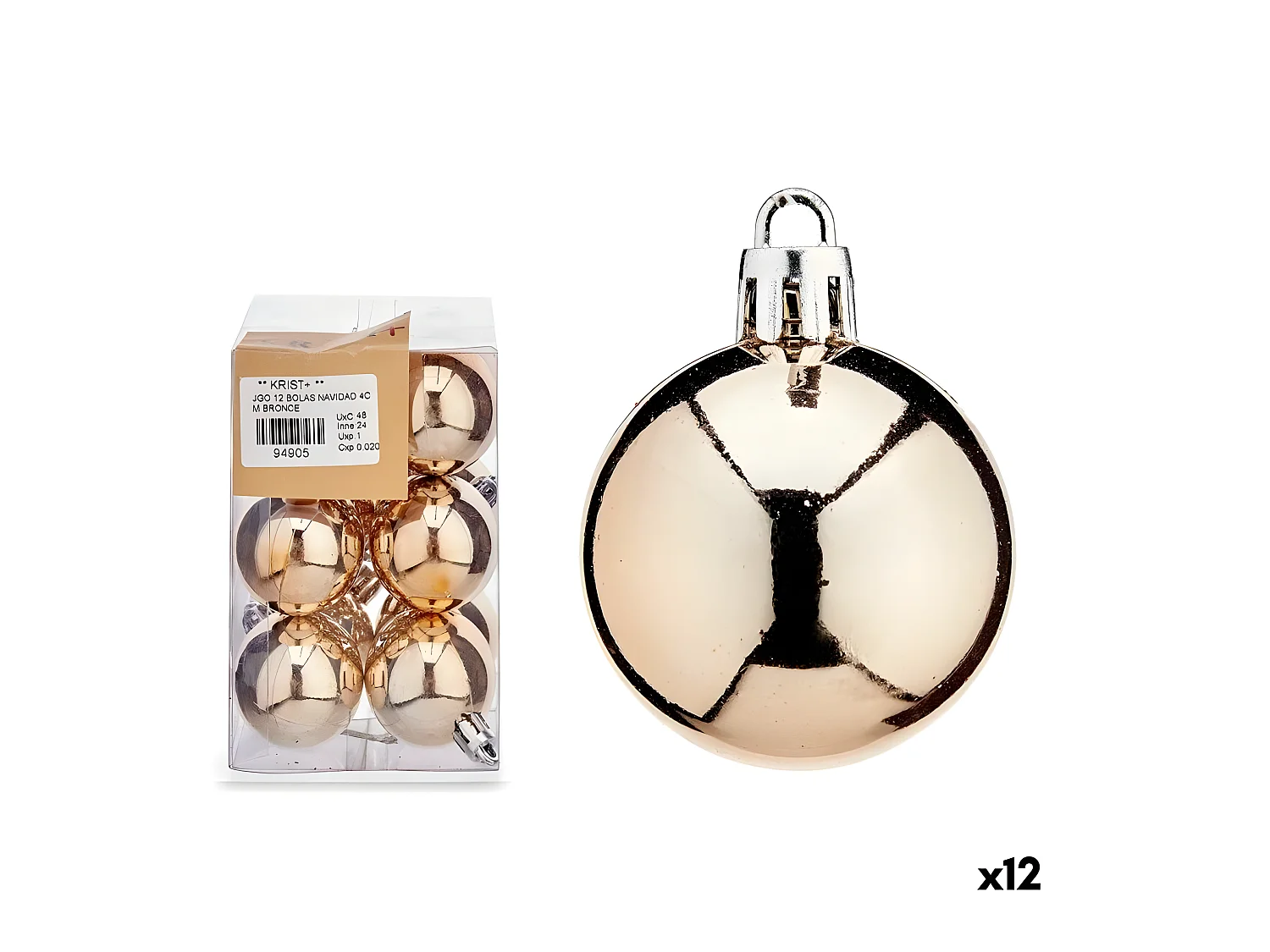 Lot de boules de Noël champagne PVC 8 x 12 x 8 cm (12 Unités)