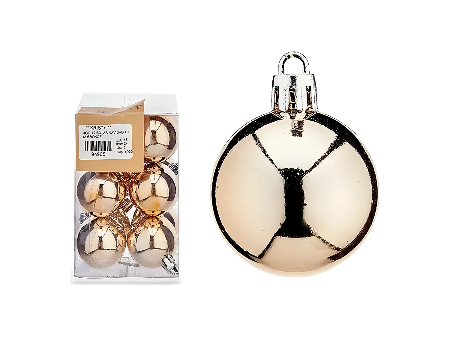 Lot de boules de Noël champagne PVC 8 x 12 x 8 cm (12 Unités)