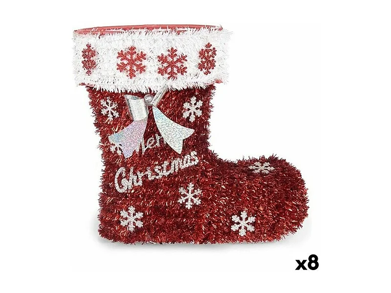 Figurine Décorative Botte guirlande Blanc Rouge polypropylène PET 26 x 27 x 14 cm (8 Unités)