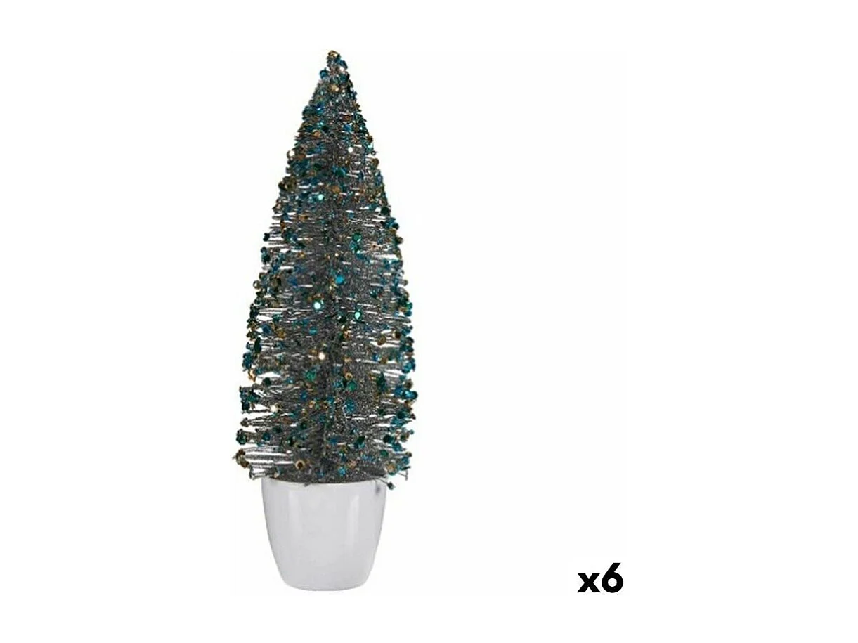 Figurine Décorative Sapin de Noël Bleu Doré Plastique 10 x 33 x 10 cm (6 Unités)