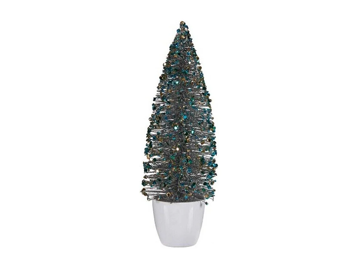 Figurine Décorative Sapin de Noël Bleu Doré Plastique 10 x 33 x 10 cm (6 Unités)