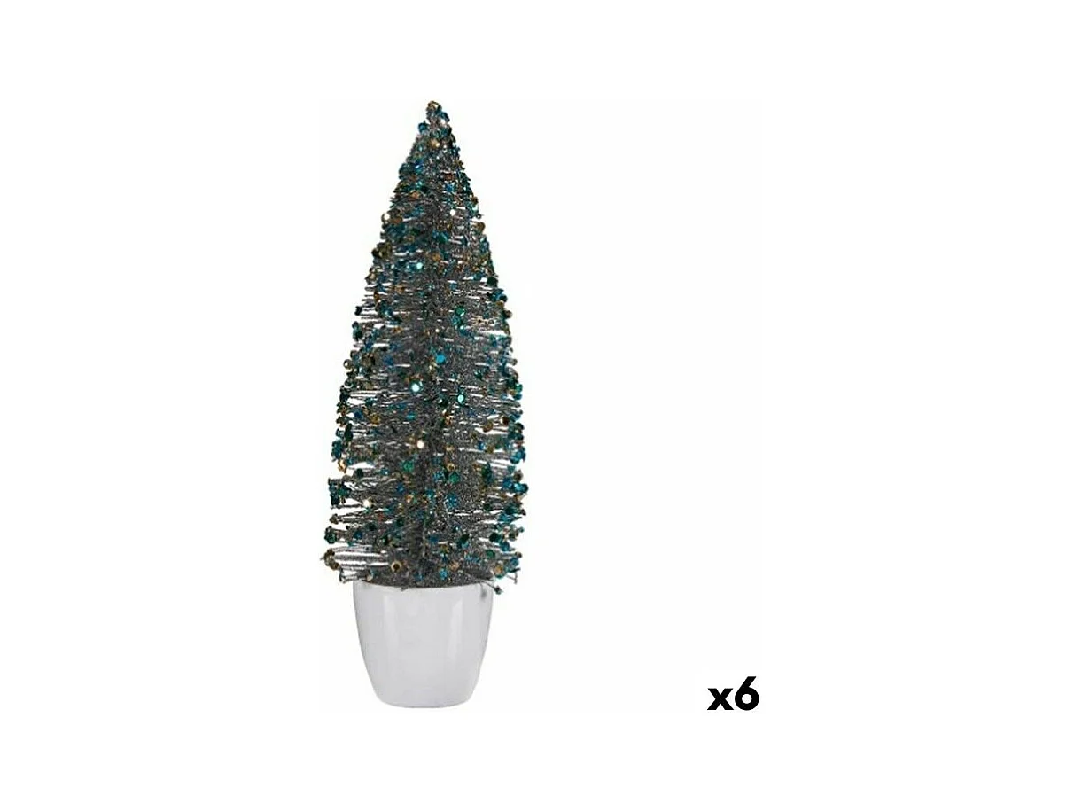 Figurine Décorative Sapin de Noël Bleu Doré Plastique 10 x 33 x 10 cm (6 Unités)