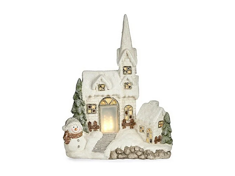 Figurine Décorative Noël Lumière LED Maison 18 x 54 x 42 cm Blanc Polyrésine