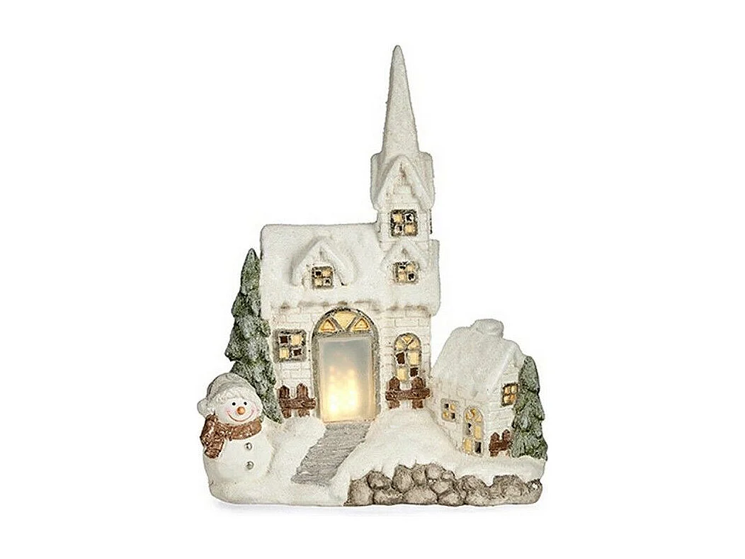 Figurine Décorative Noël Lumière LED Maison 18 x 54 x 42 cm Blanc Polyrésine