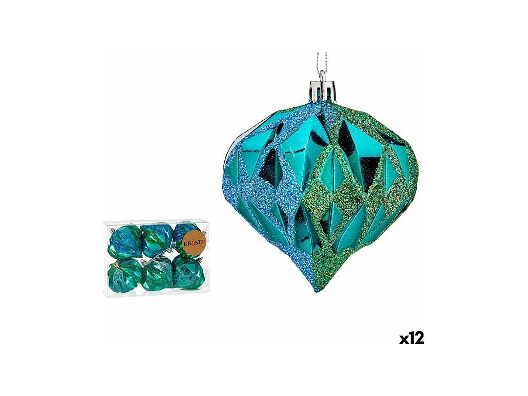 Lot de boules de Noël Diamant Bleu Plastique 8 x 9 x 8 cm (12 Unités)