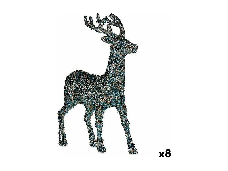 Figurine Décorative renne de noël Paillettes Bleu Doré Plastique 15 x 45 x 30 cm (8 Unités)