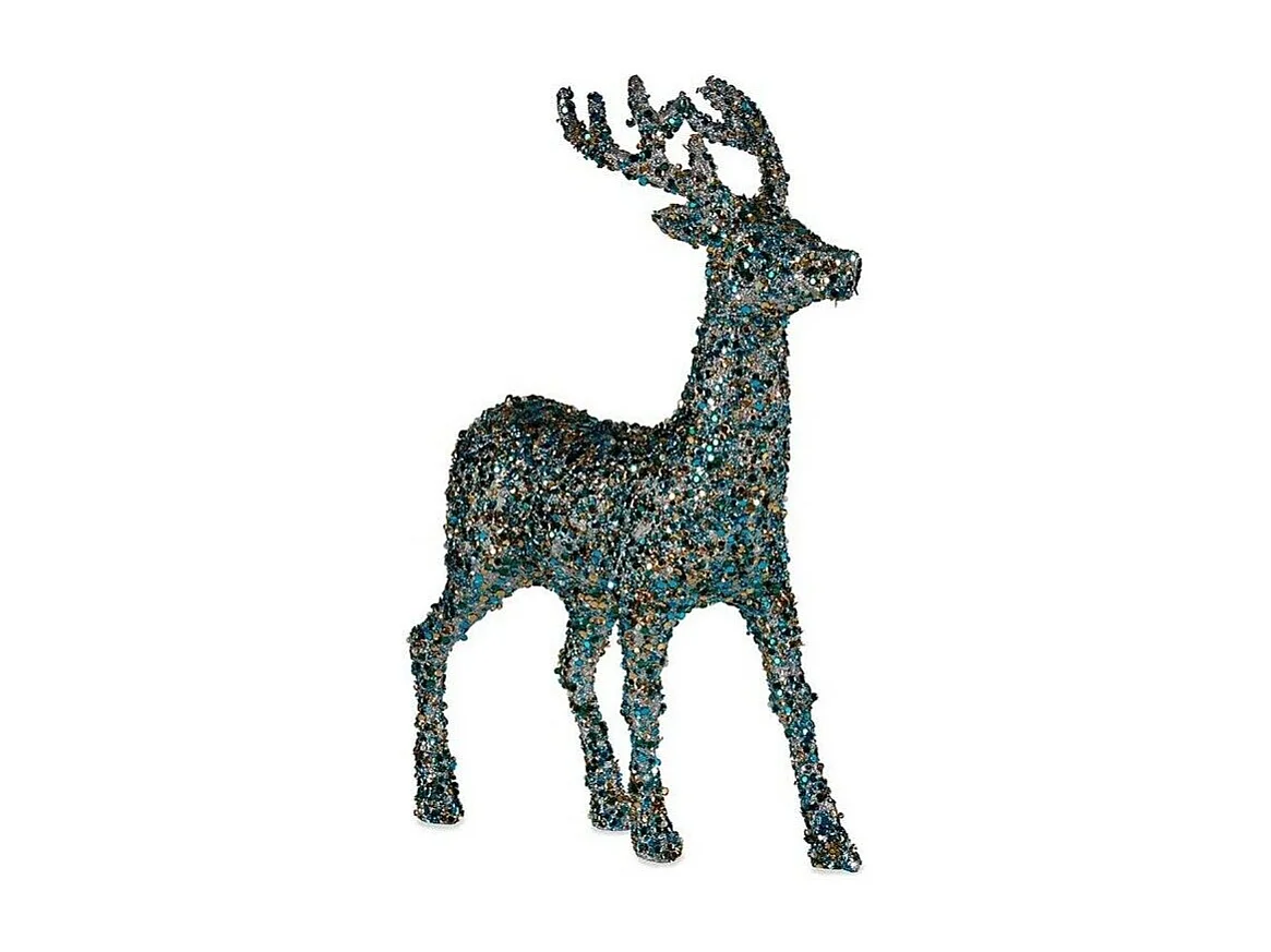 Figurine Décorative renne de noël Paillettes Bleu Doré Plastique 15 x 45 x 30 cm (8 Unités)