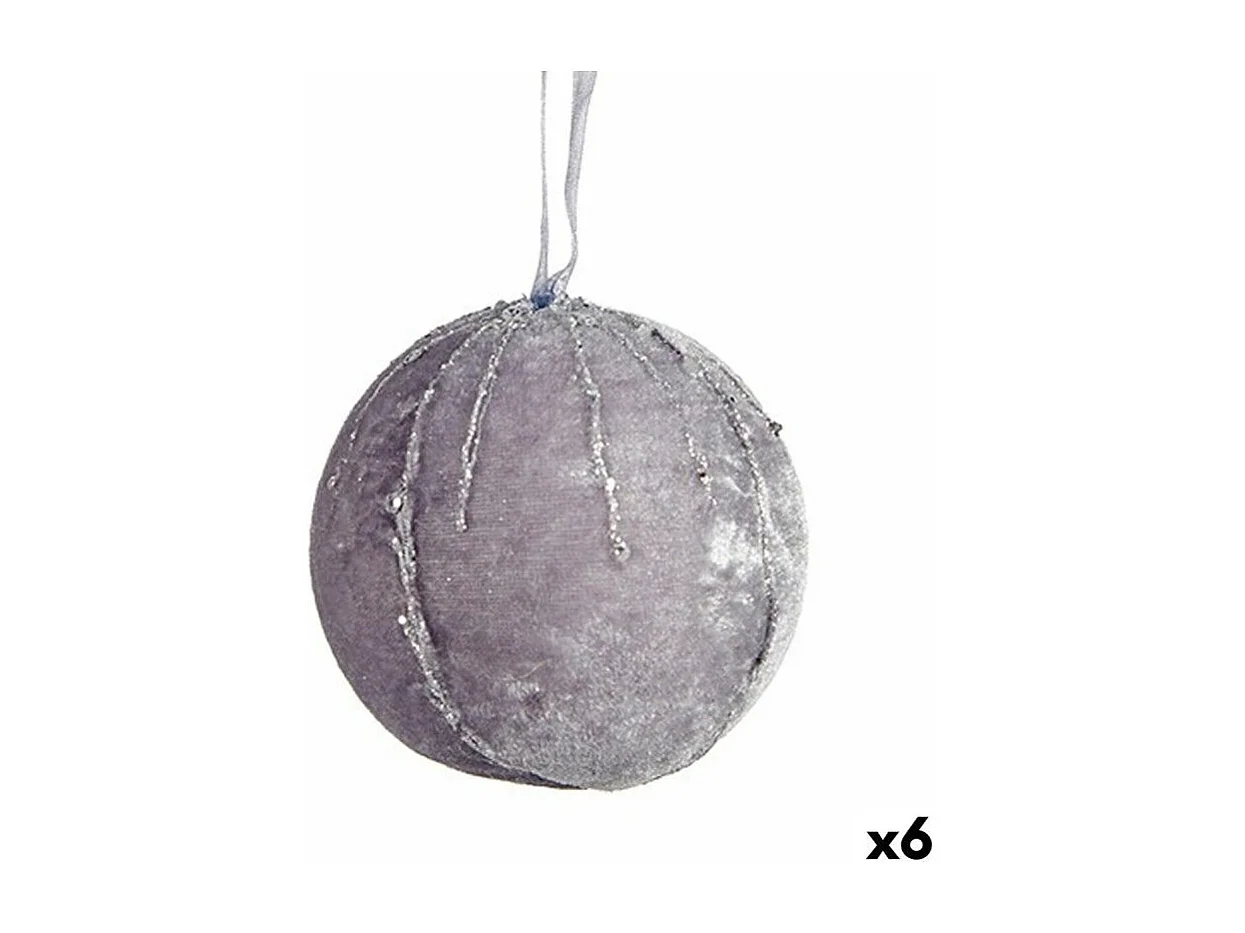 Set di palline di Natale in poliestere argentato 8 x 8 x 8 cm (6 pezzi)