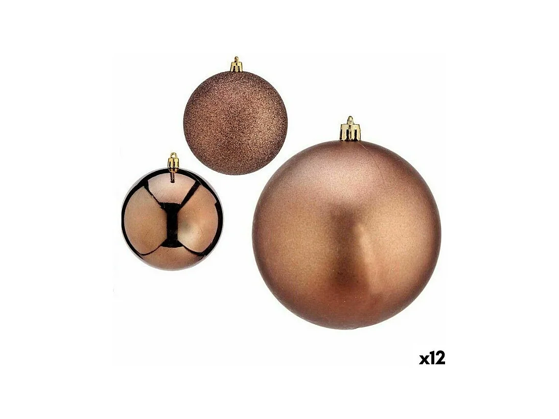 Set di palline di Natale marroni in plastica 10 x 11 x 10 cm (12 pezzi)