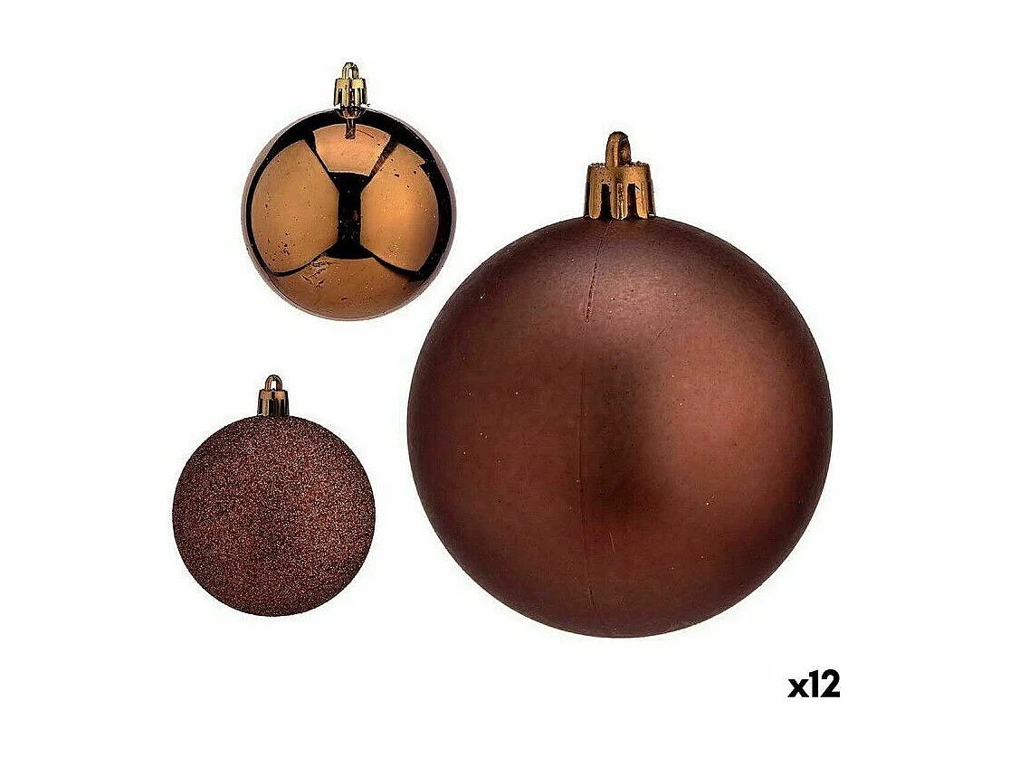 Lot de boules de Noël Marron Plastique 7 x 8 x 7 cm (12 Unités)