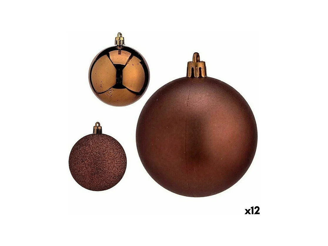 Set di palline di Natale marroni in plastica 7 x 8 x 7 cm (12 pezzi)