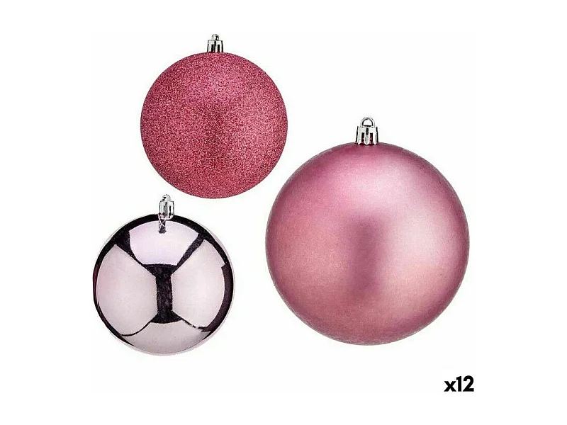 Set di palline di Natale rosa in plastica 10 x 11 x 10 cm (12 pezzi)