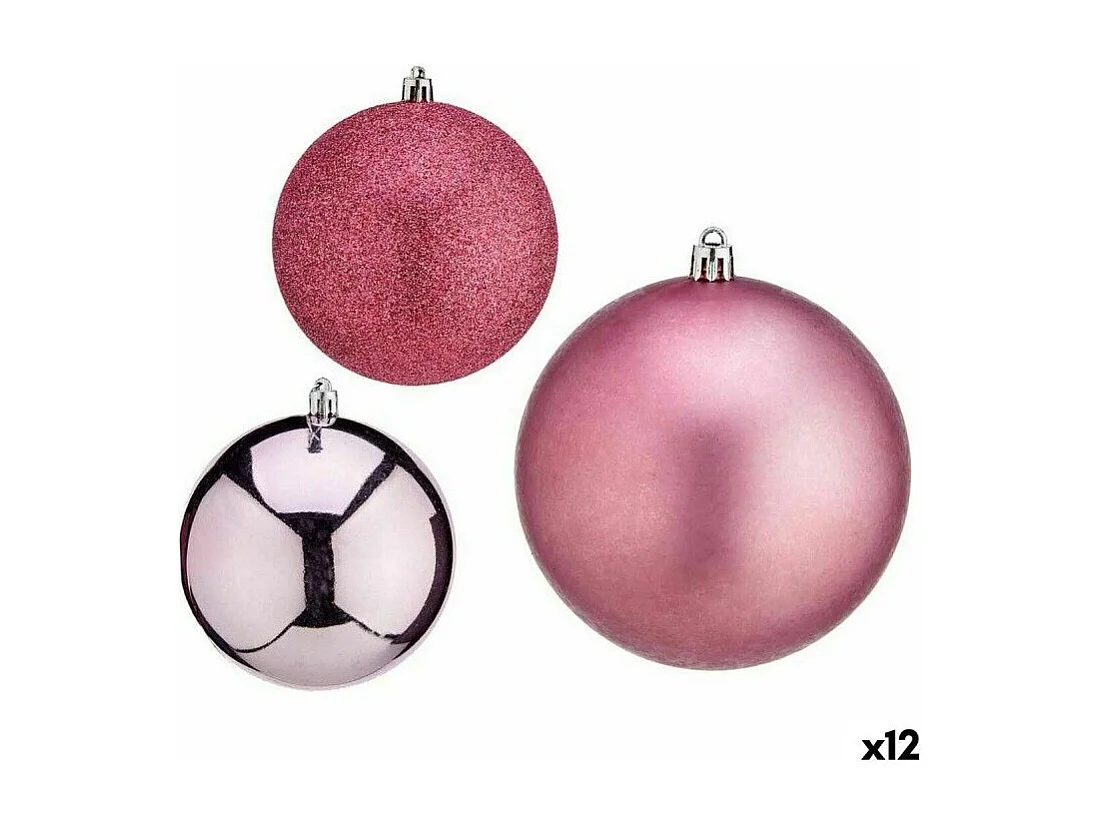 Set di palline di Natale rosa in plastica 10 x 11 x 10 cm (12 pezzi)