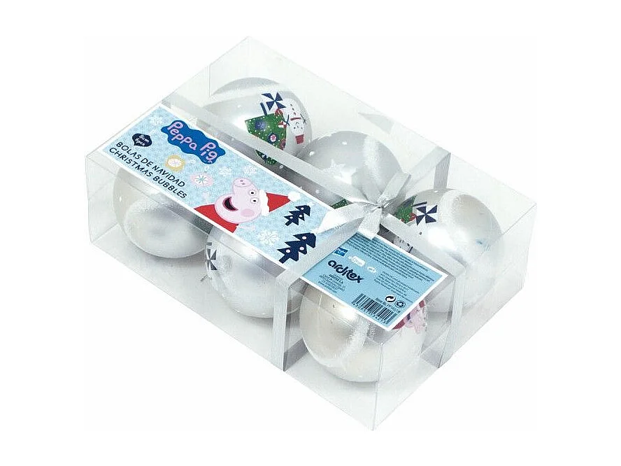 Boule de Noël Peppa Pig Cosy corner Argenté 6 Unités Plastique (Ø 8 cm)