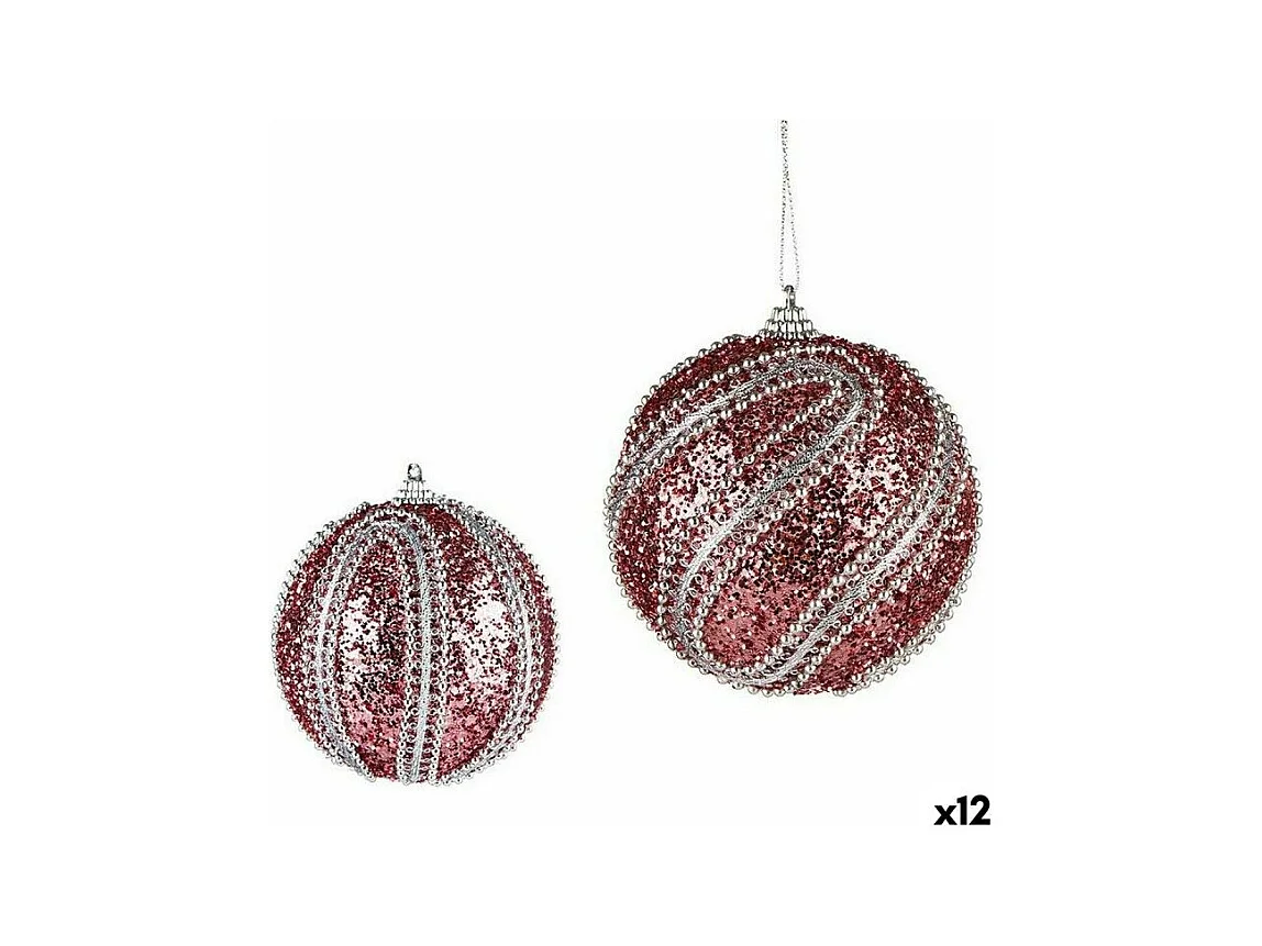 Lot de boules de Noël Avec relief Ø 10 cm Rose Argenté PVC (12 Unités)