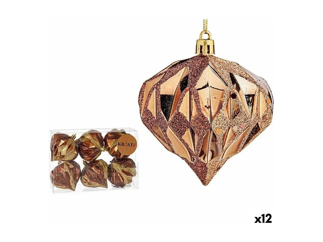 Lot de boules de Noël Diamant Marron Plastique 8 x 9 x 8 cm (12 Unités)