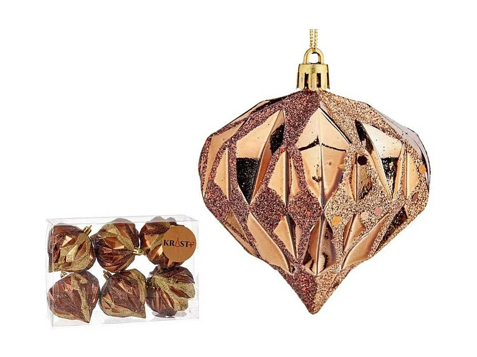 Lot de boules de Noël Diamant Marron Plastique 8 x 9 x 8 cm (12 Unités)