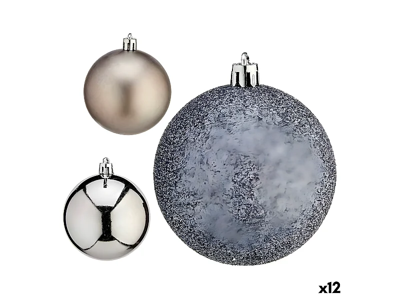 Lot de boules de Noël Argenté Plastique Ø 7 cm (12 Unités)