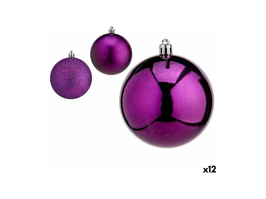 Lot de boules de Noël Violet Plastique 8 x 9 x 8 cm (12 Unités)