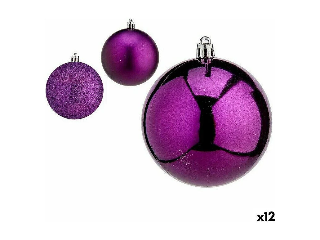 Set di palline di Natale Viola in Plastica 8 x 9 x 8 cm (12 Unità)