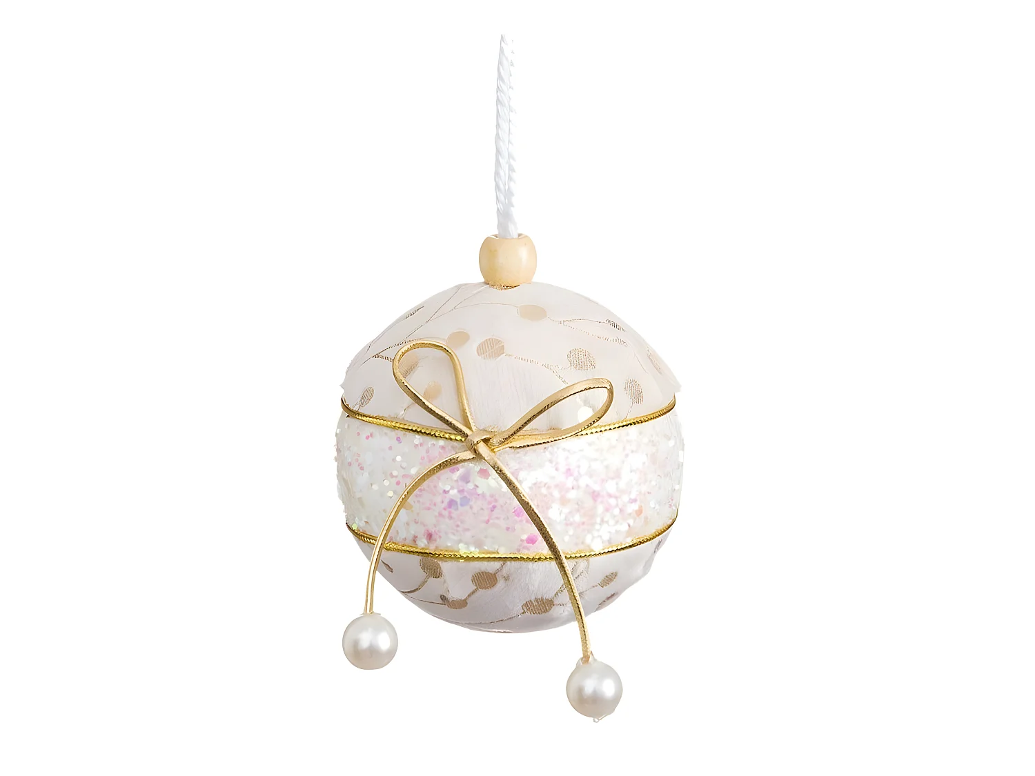 Boules de Noël Blanc Doré Polyfoam Tissu Lien 8 x 8 x 8 cm (4 Unités)