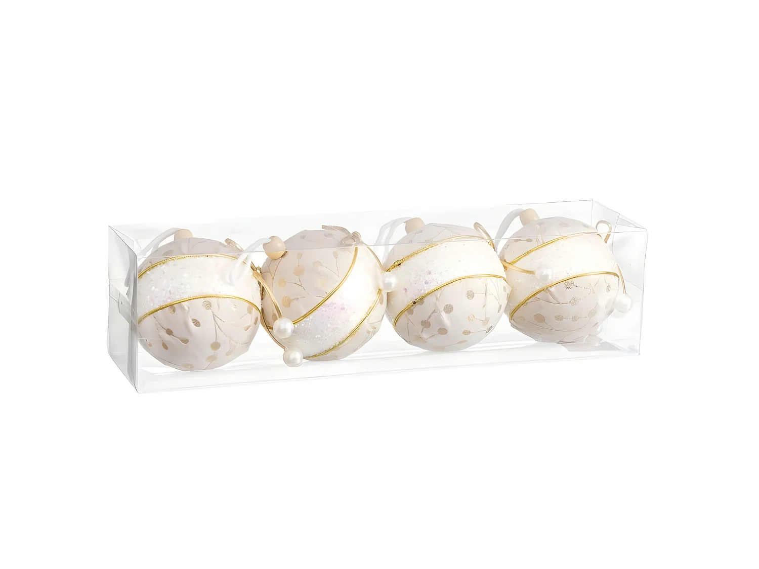 Boules de Noël Blanc Doré Polyfoam Tissu Lien 8 x 8 x 8 cm (4 Unités)