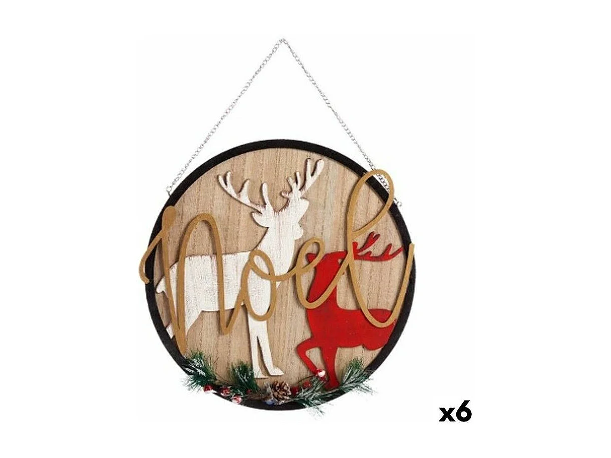 Décoration Suspendue Panneau renne de noël Naturel Bois MDF 29 x 1 x 29 cm (6 Unités)