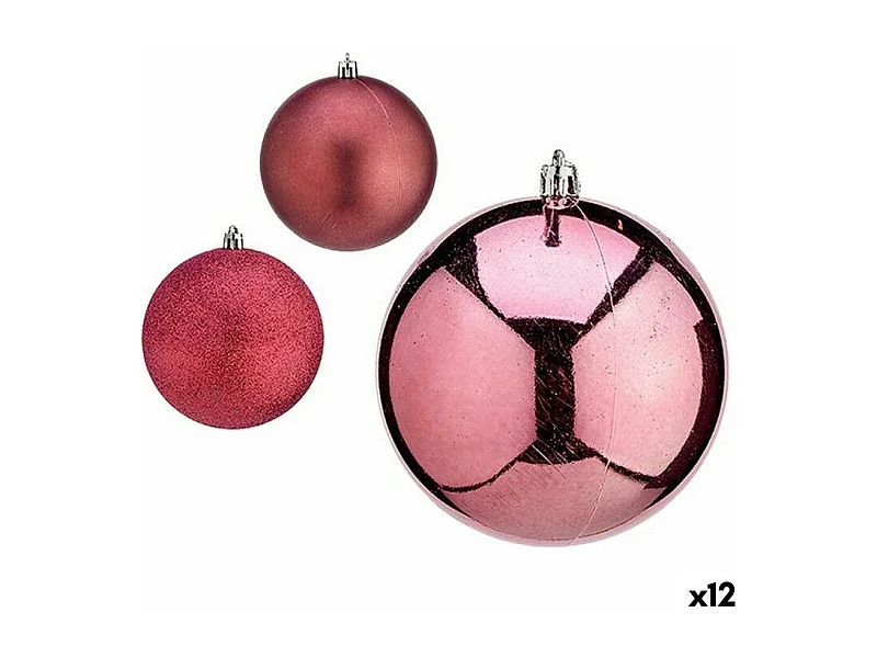Lot de boules de Noël Rose Plastique 10 x 11 x 10 cm (12 Unités)