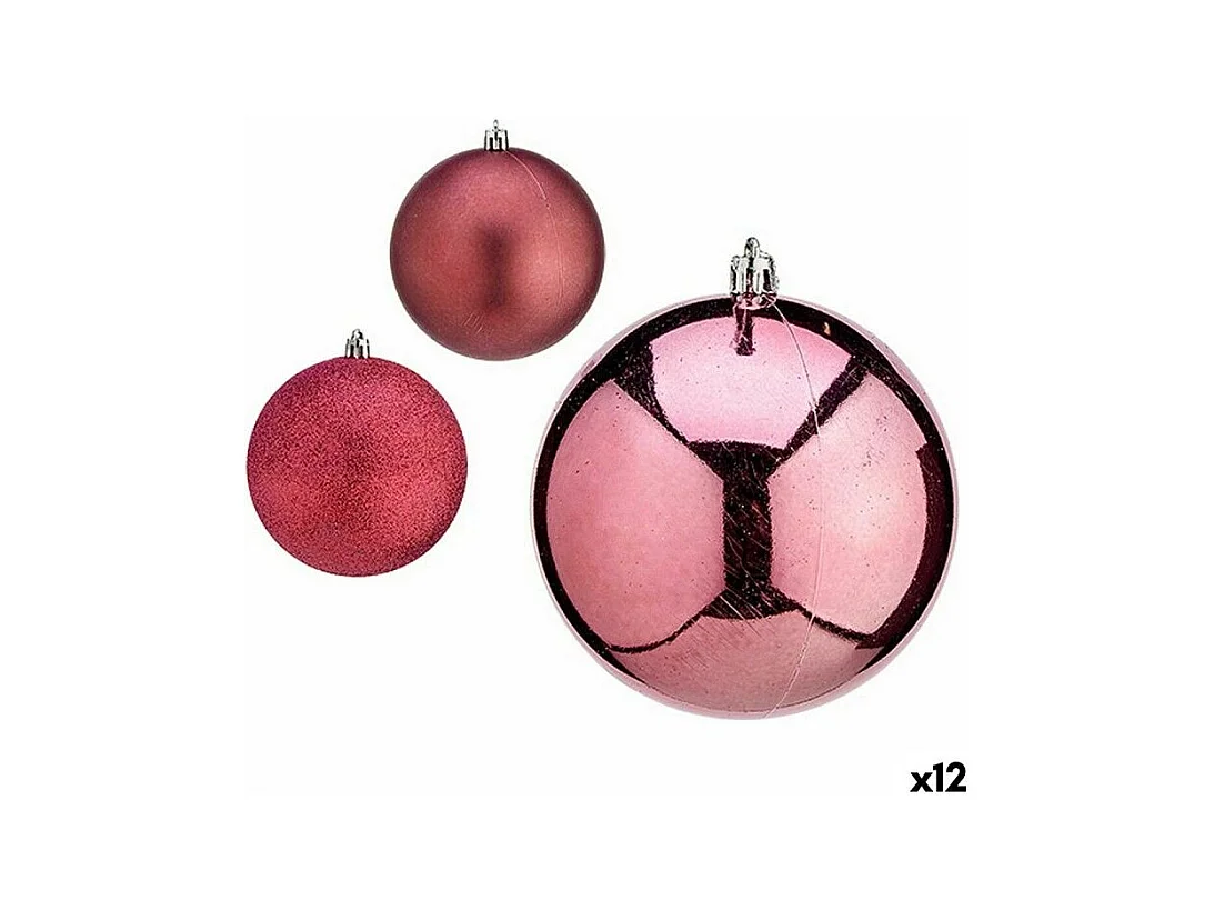 Lot de boules de Noël Rose Plastique 10 x 11 x 10 cm (12 Unités)