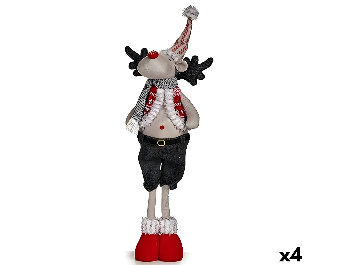 Figurine Décorative renne de noël Rouge Gris Polyester 13 x 65 x 18 cm (4 Unités)