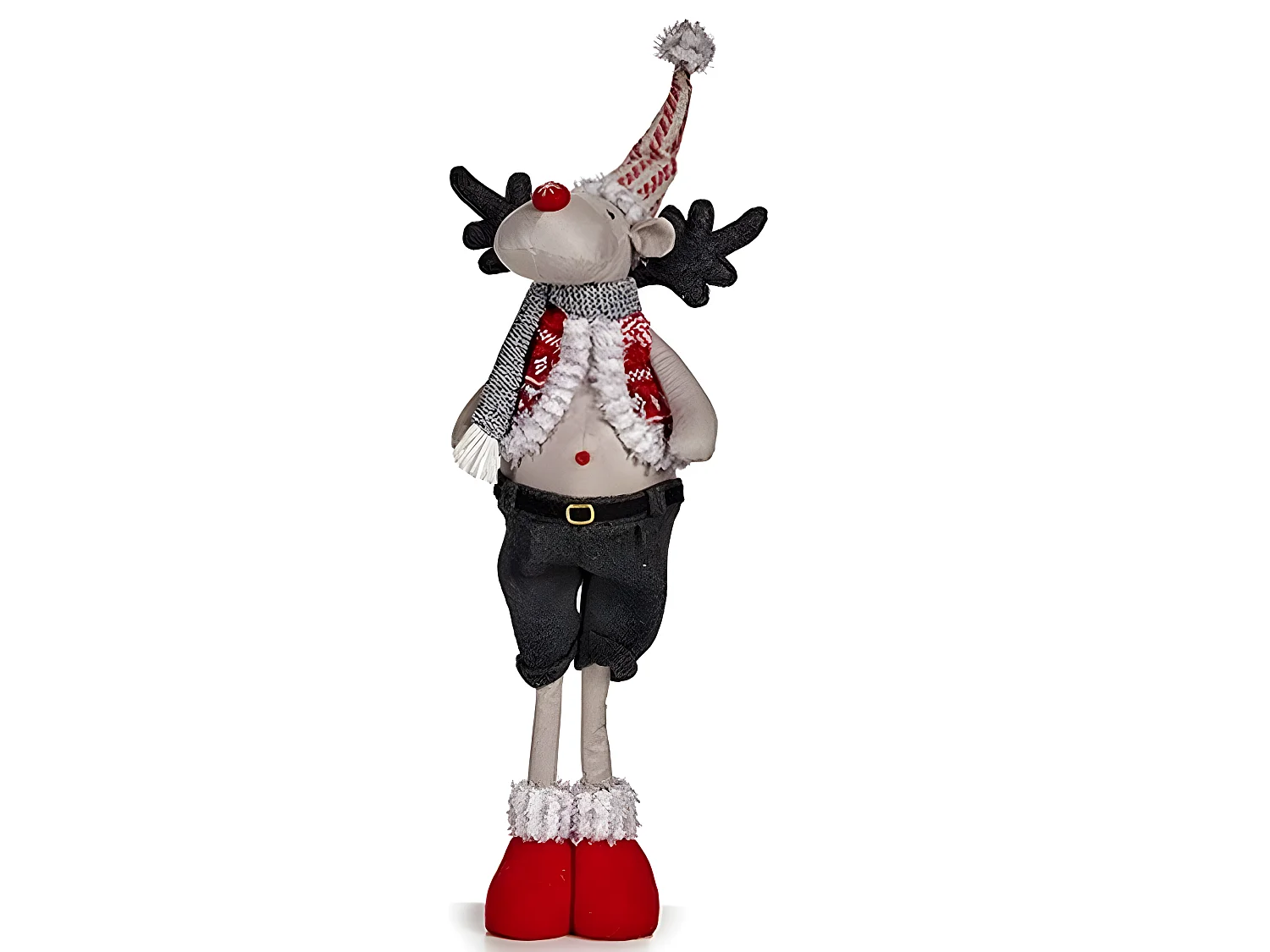 Figurine Décorative renne de noël Rouge Gris Polyester 13 x 65 x 18 cm (4 Unités)