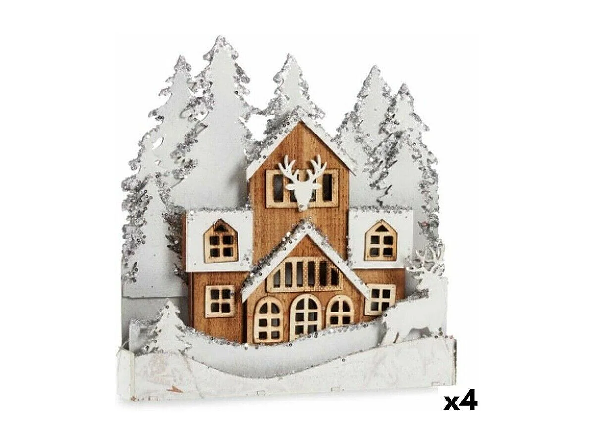 Figurine Décorative Lumière ville Blanc Marron Bois 44 x 43 x 6 cm (4 Unités)