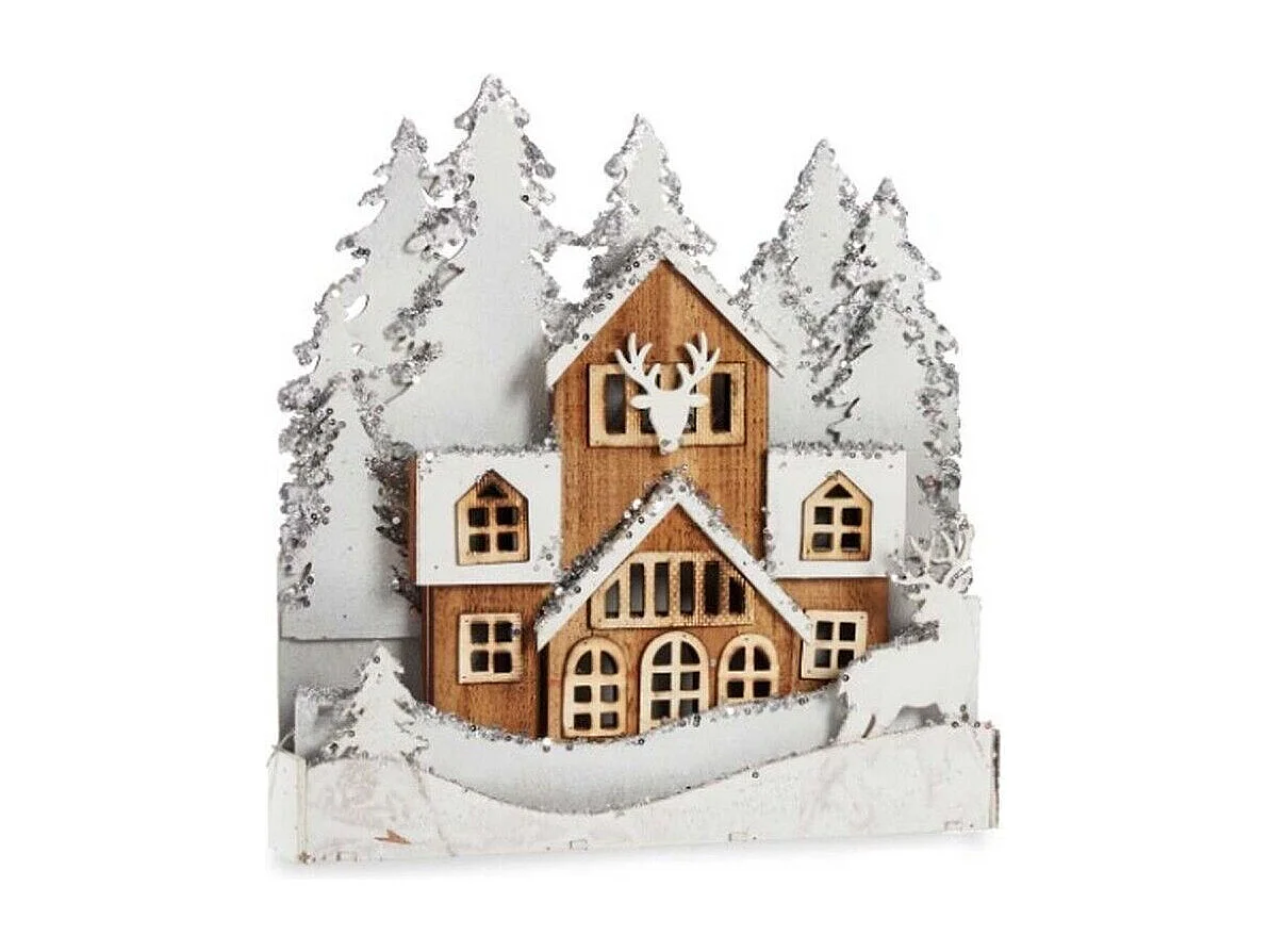 Figurine Décorative Lumière ville Blanc Marron Bois 44 x 43 x 6 cm (4 Unités)