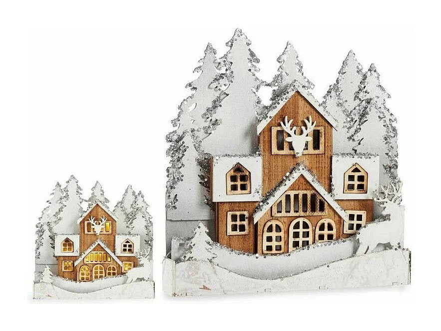 Figurine Décorative Lumière ville Blanc Marron Bois 44 x 43 x 6 cm (4 Unités)