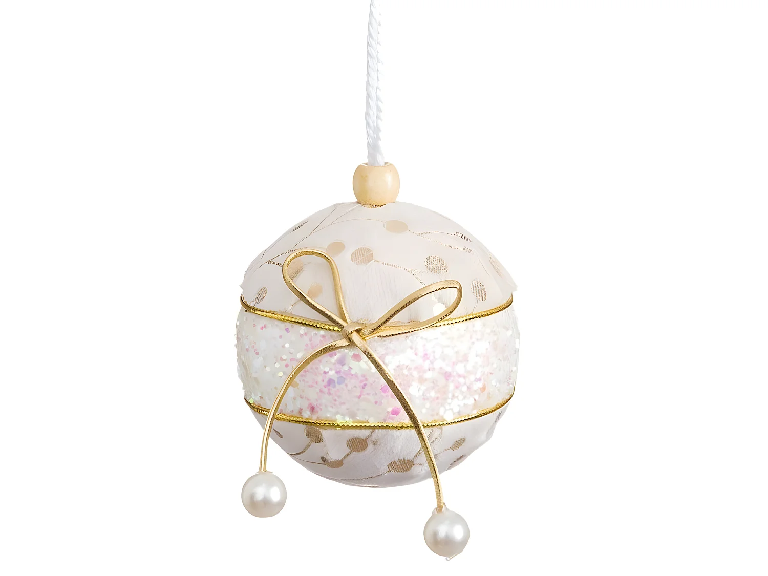 Boules de Noël Blanc Doré Polyfoam Tissu Lien 6 x 6 x 6 cm (6 Unités)