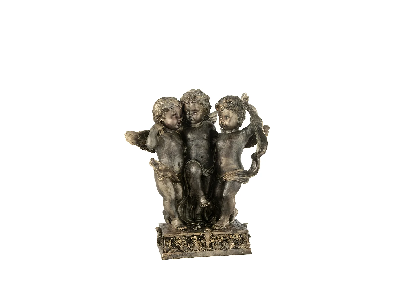 3 anges debout en résine cuivre 42.5x22.5x46.5 cm
