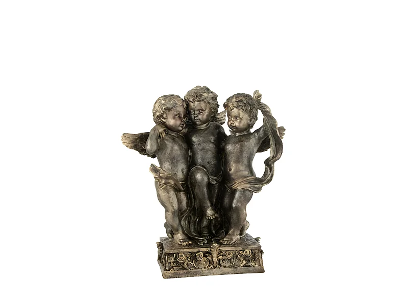 3 anges debout en résine cuivre 42.5x22.5x46.5 cm