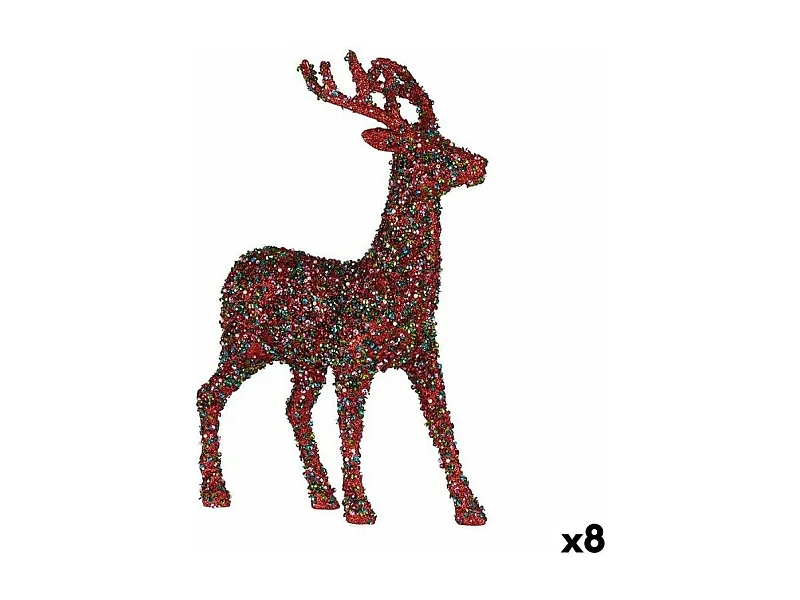 Figurine Décorative renne de noël Paillettes Multicouleur Plastique 15 x 45 x 30 cm (8 Unités)