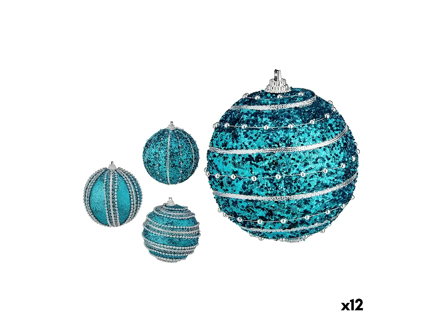 Lot de boules de Noël Avec relief Ø 8 cm Bleu PVC (12 Unités)