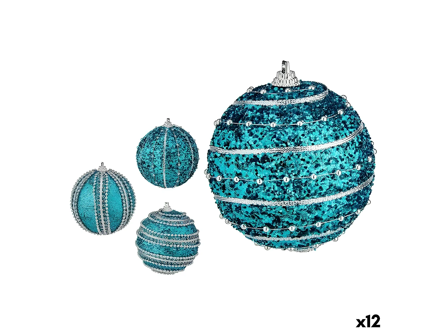 Lot de boules de Noël Avec relief Ø 8 cm Bleu PVC (12 Unités)