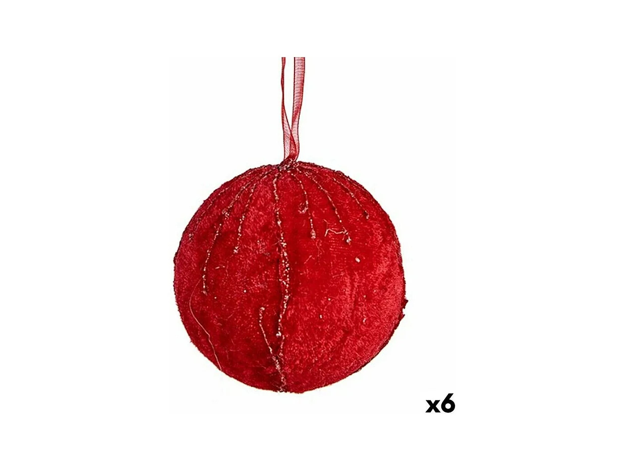 Lot de boules de Noël Polyester Rouge 8 x 8 x 8 cm (6 Unités)