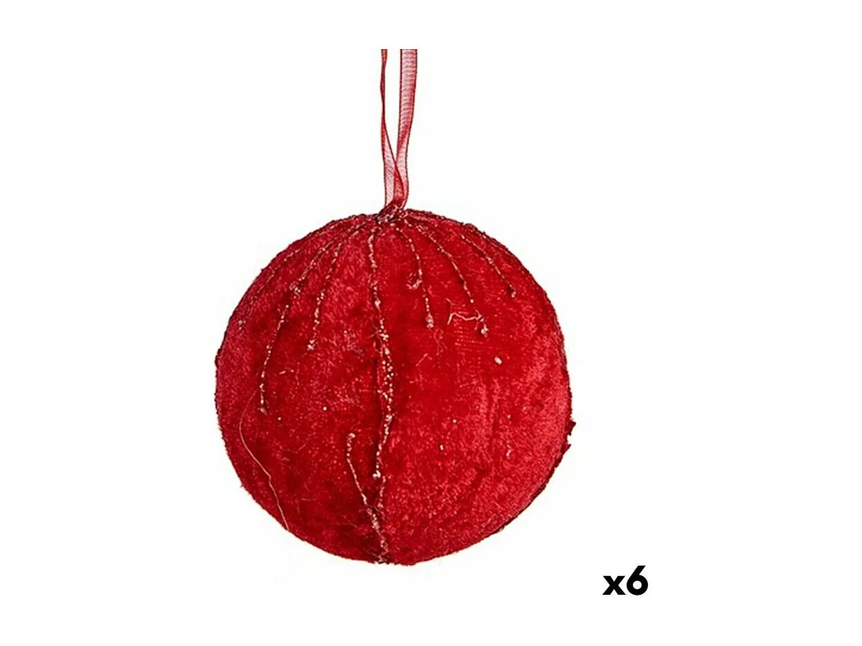 Set di palline di Natale in poliestere rosso 8 x 8 x 8 cm (6 pezzi)