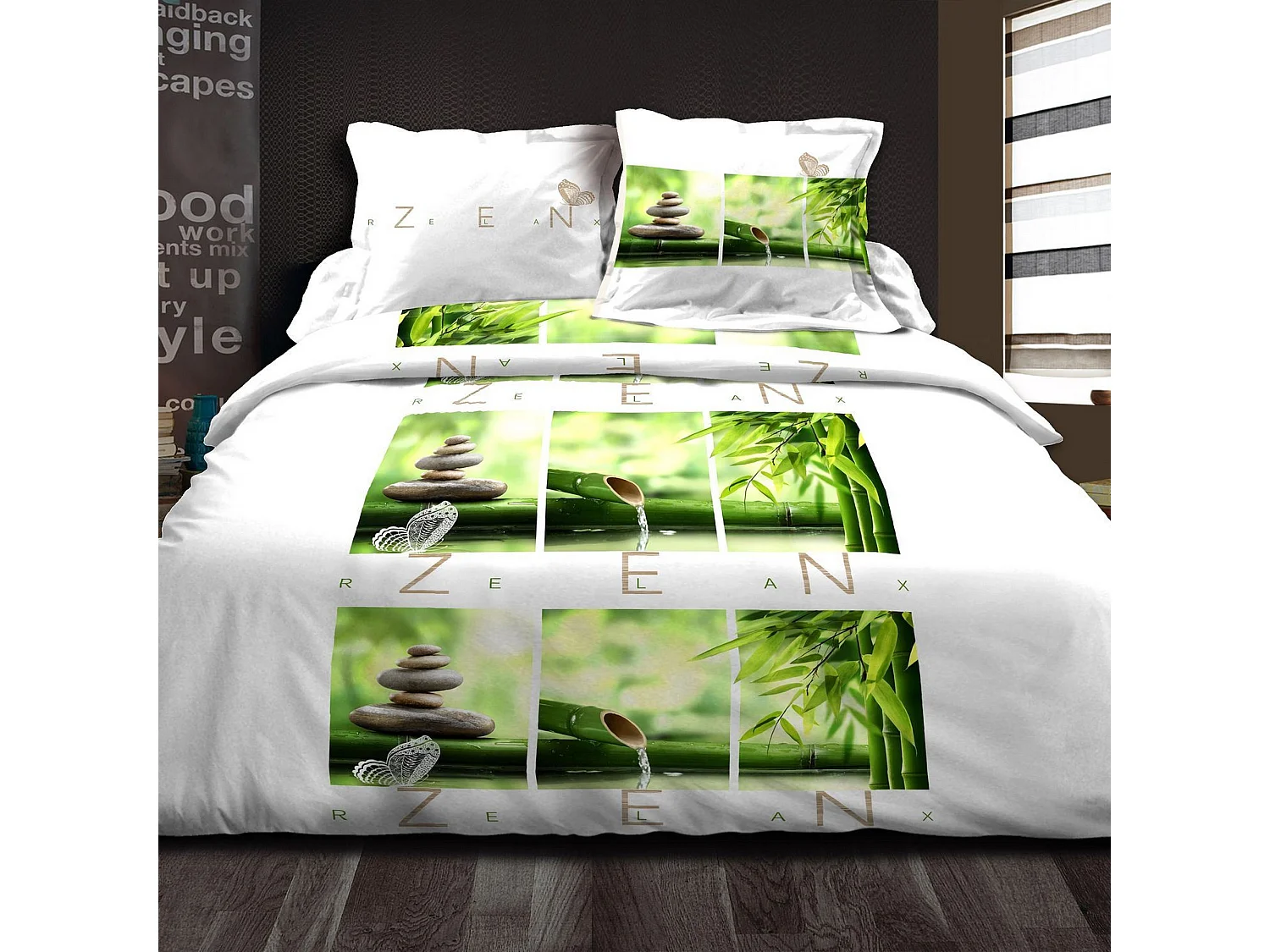 Housse de couette 220x240 + 2 taies d'oreiller 63x63 cm Coton Envert