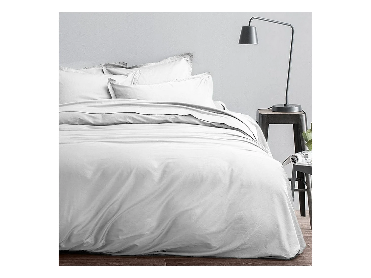 Housse de couette 220x240 + 2 taies d'oreiller 63x63 cm Satin de Coton Blanc