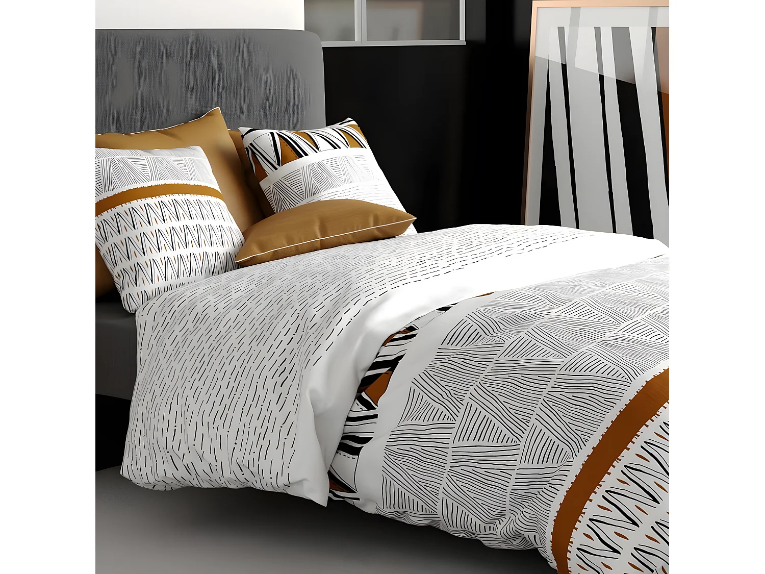 Housse de couette 220x240 cm + 2 taies d'oreiller 63x63 cm Coton Louxor