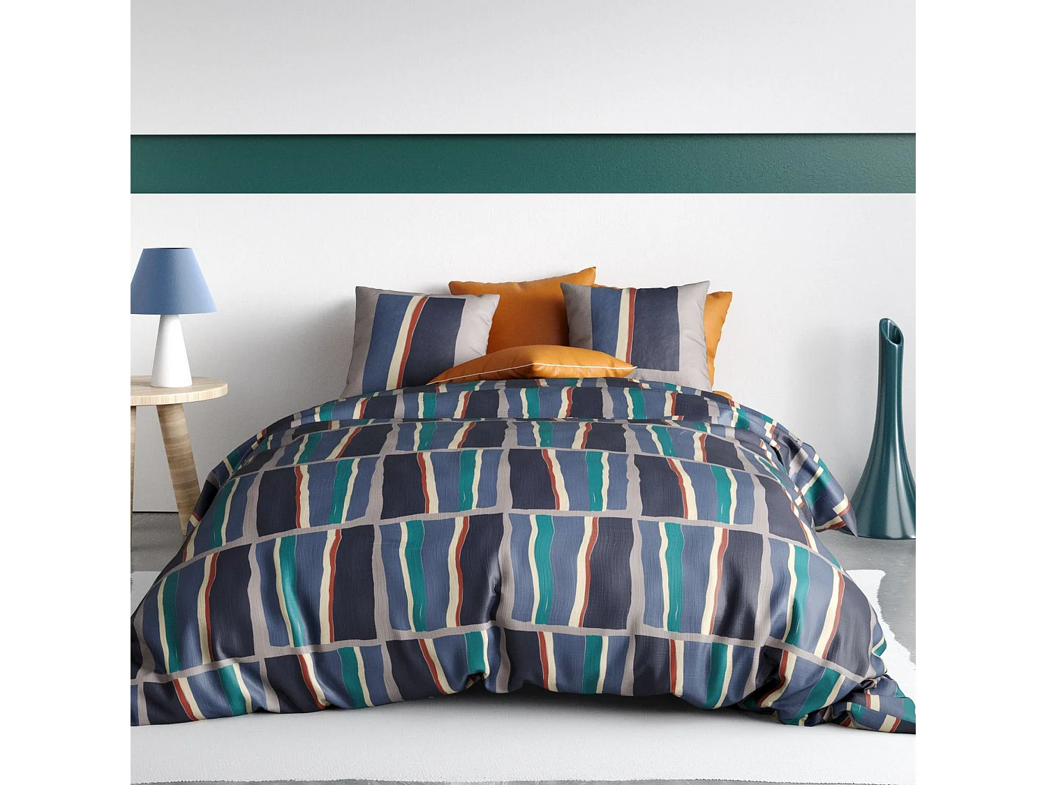 Parure de lit - Housse de couette 240x260 cm + 2 taies d'oreiller 100% Coton 57 fils Arty