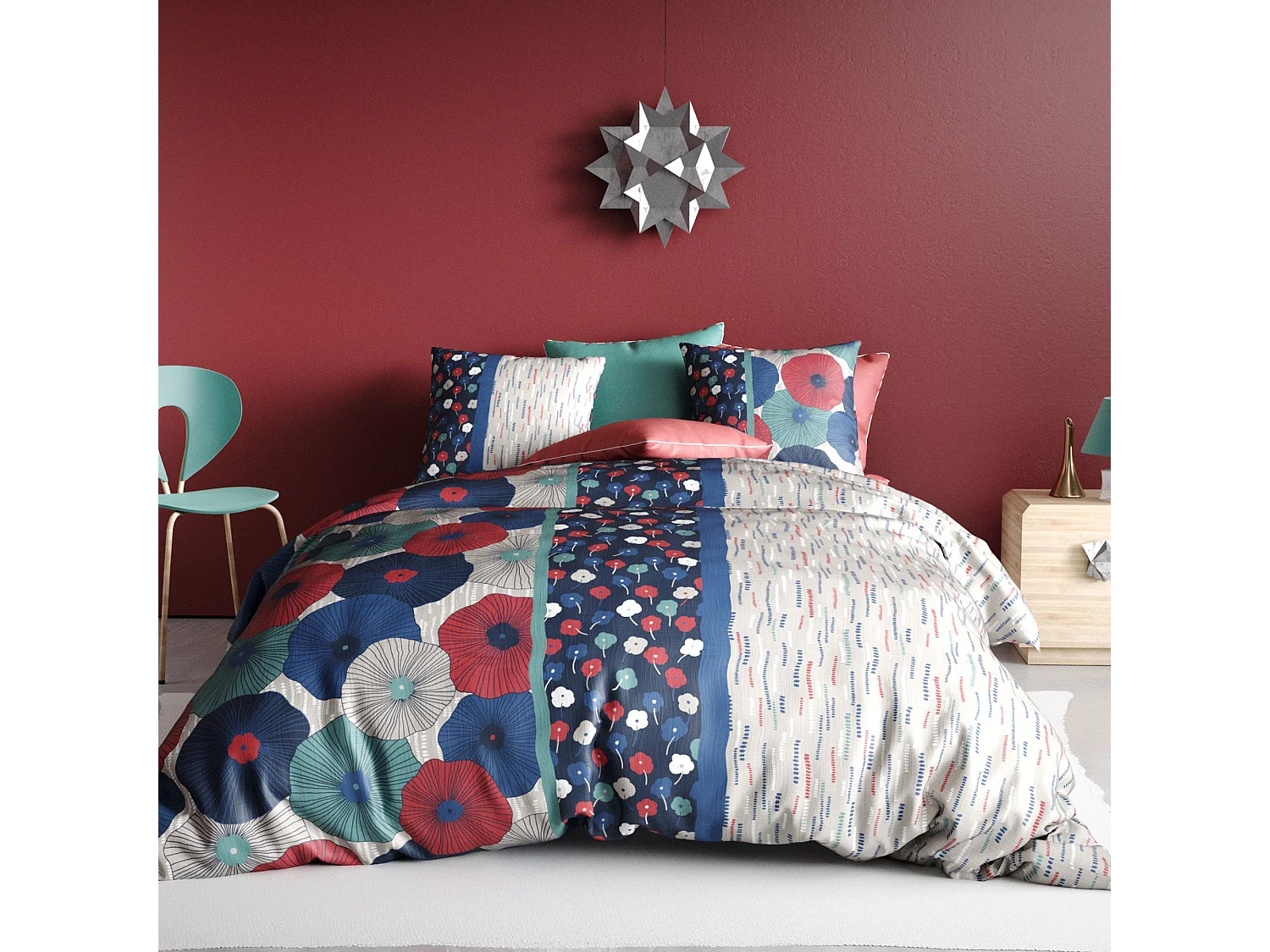 Parure de lit housse de couette avec taie d'oreiller 100% Coton 57 fils Agueda Taille 140 x 200 cm