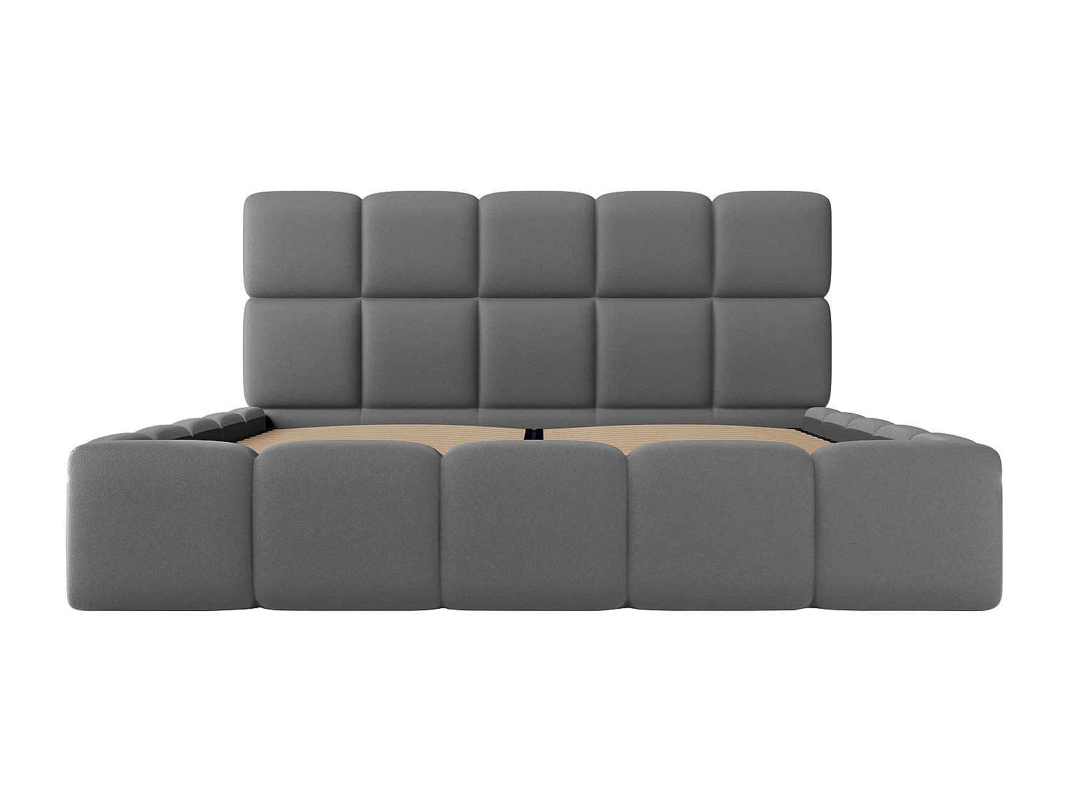 Bett mit Bettkasten - 160 x 200 cm - Stoff Leder-Optik - Grau - DAMADO von Pascal Morabito