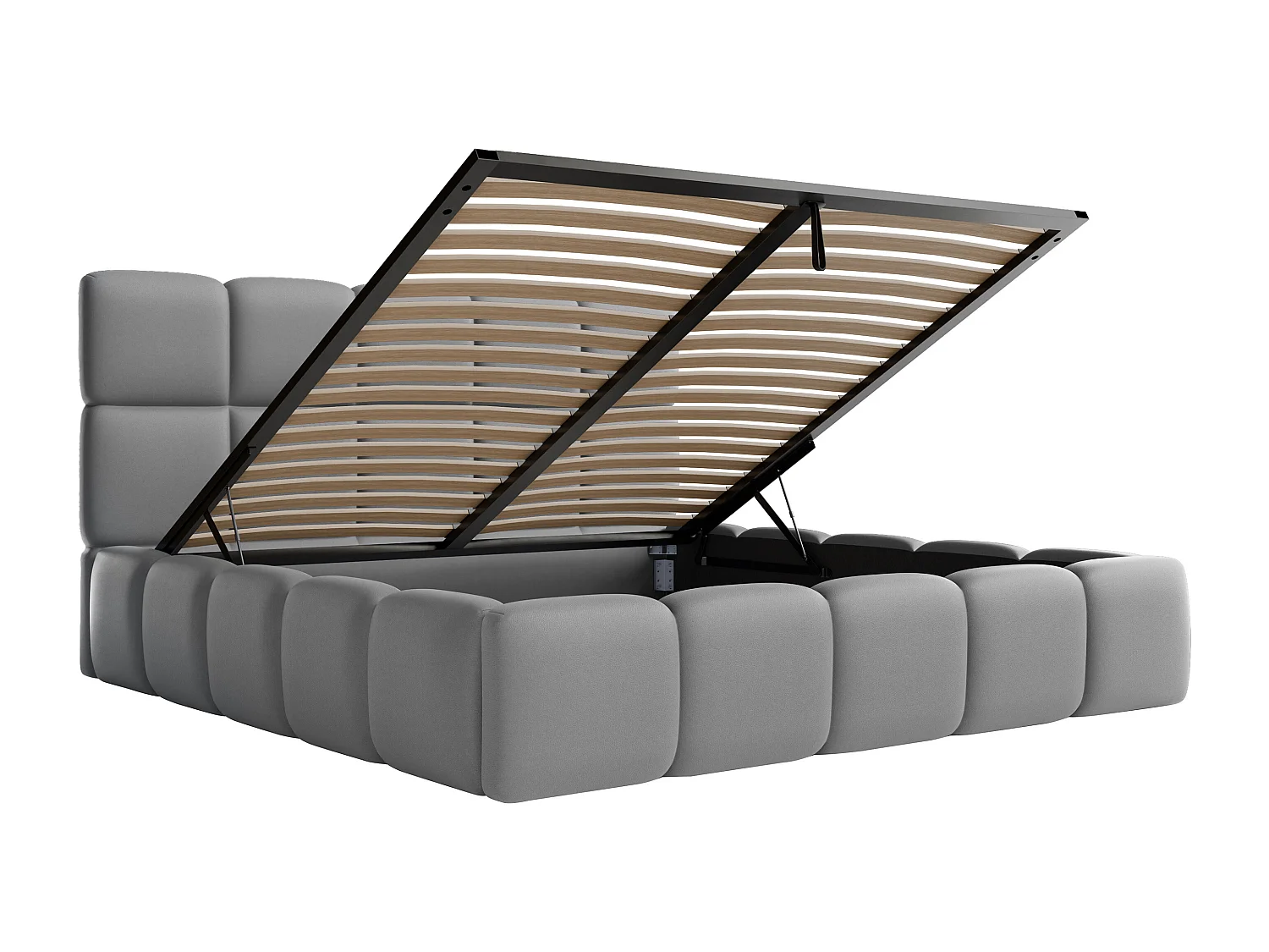 Bett mit Bettkasten - 160 x 200 cm - Stoff Leder-Optik - Grau - DAMADO von Pascal Morabito