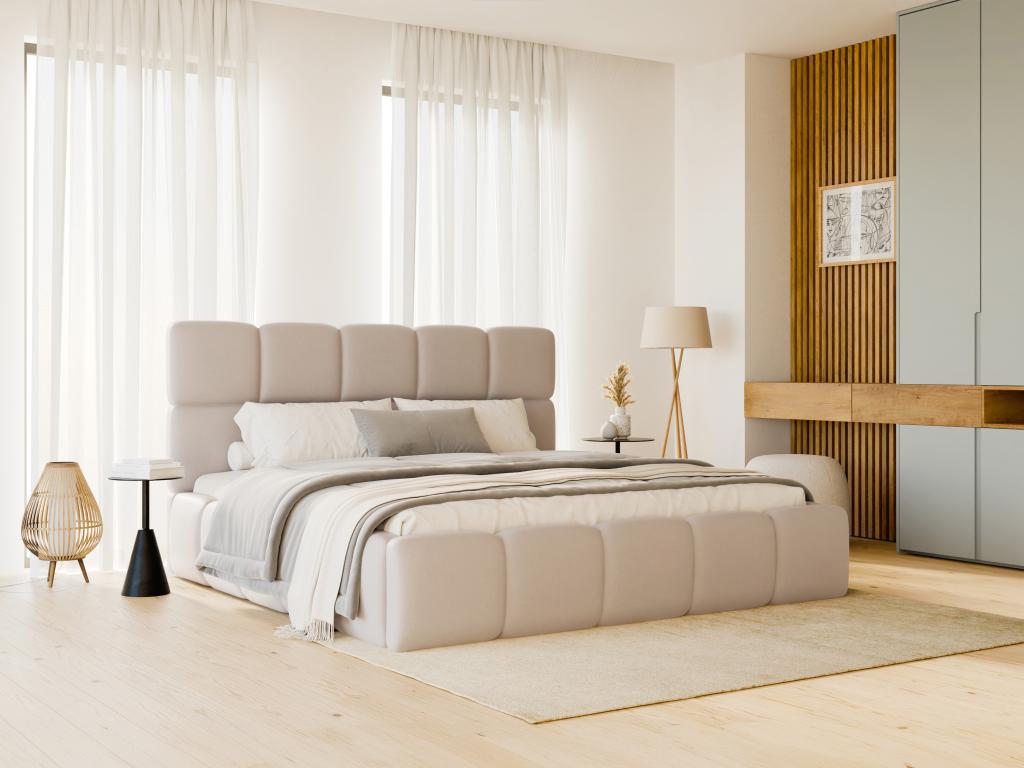 Bett mit Bettkasten - 160 x 200 cm - Stoff Leder-Optik - Beige - DAMADO von Pascal Morabito